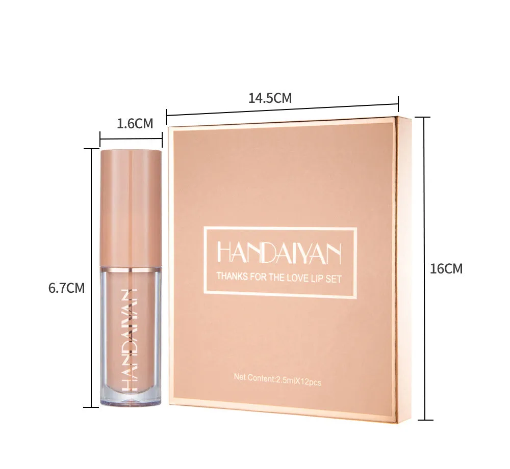 12-Color Book Lip Gloss Set Matte & Pearl Finish Non-Stick Cup Lip Glaze Lipstick Kit