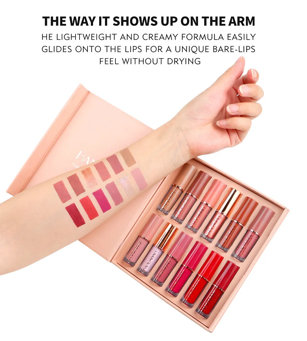 12-Color Book Lip Gloss Set Matte & Pearl Finish Non-Stick Cup Lip Glaze Lipstick Kit