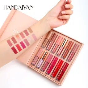 12-Color Book Lip Gloss Set Matte & Pearl Finish Non-Stick Cup Lip Glaze Lipstick Kit