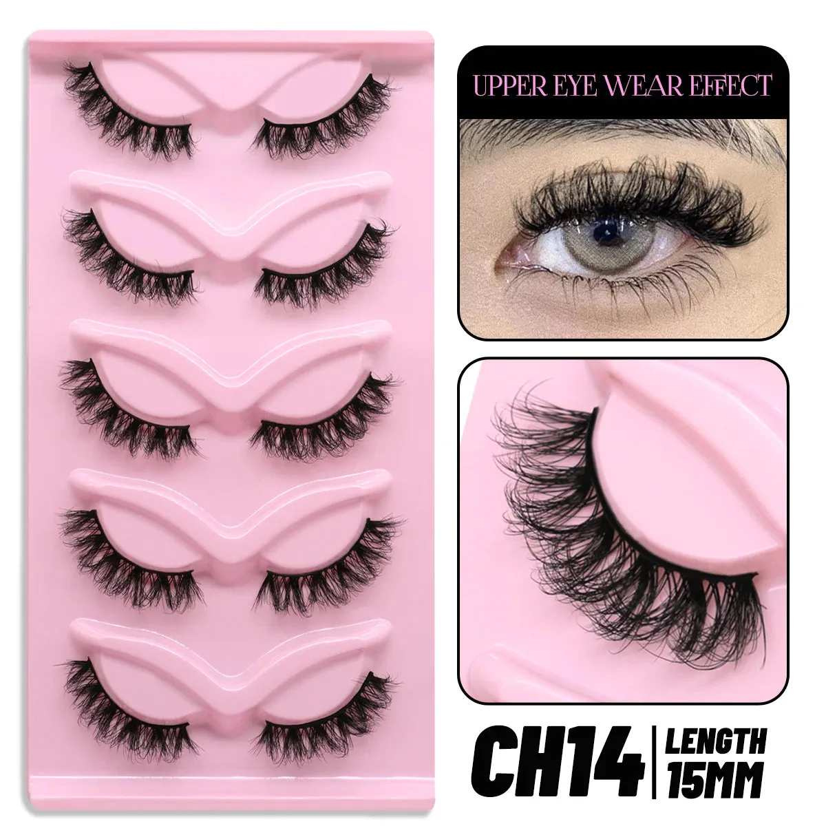 5 pairs Cat Eye Lashes Faux Mink Eyelashes Clear Band Lashes Natural Look Wispy Mink Eyelashes Full Strip Lashes