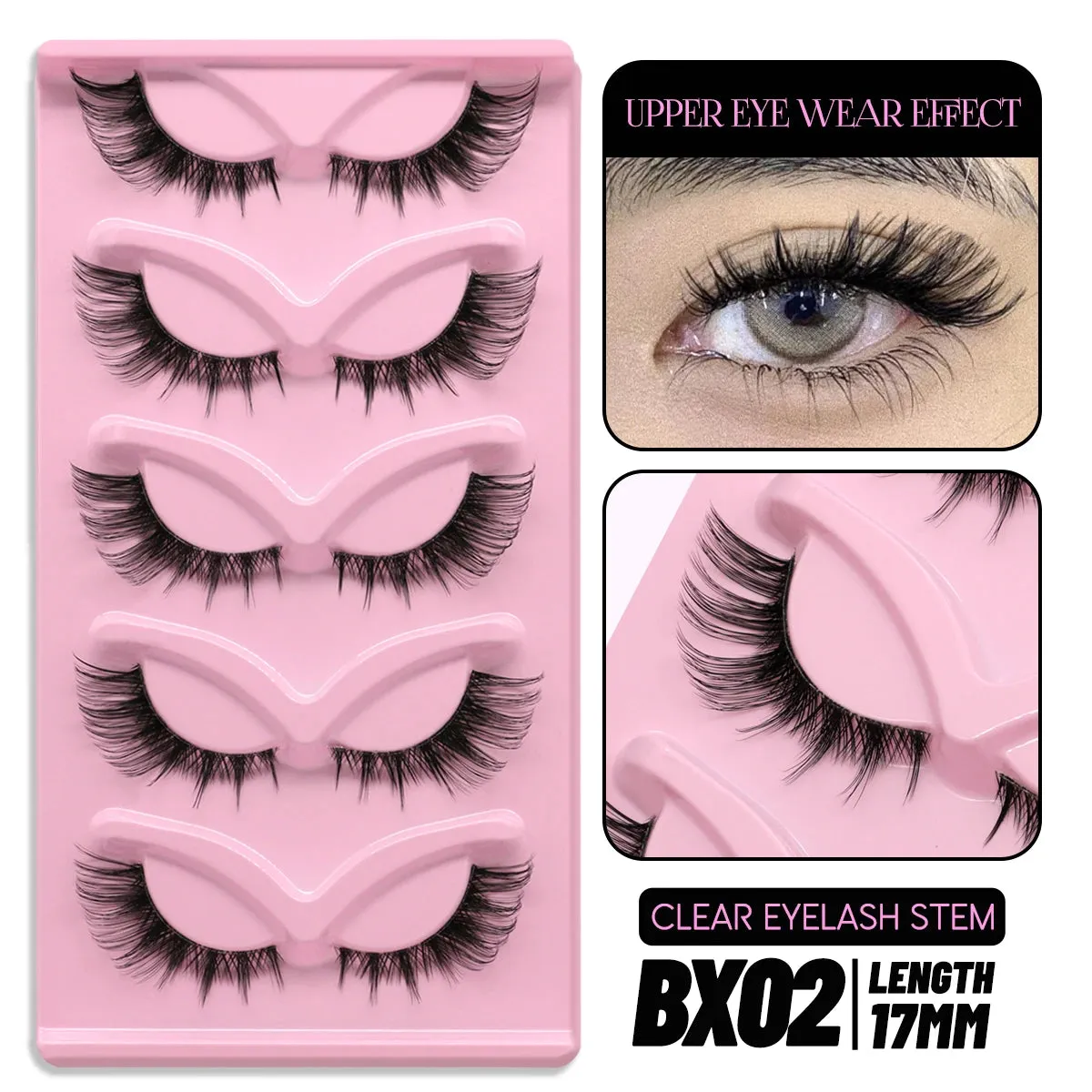 5 pairs Cat Eye Lashes Faux Mink Eyelashes Clear Band Lashes Natural Look Wispy Mink Eyelashes Full Strip Lashes