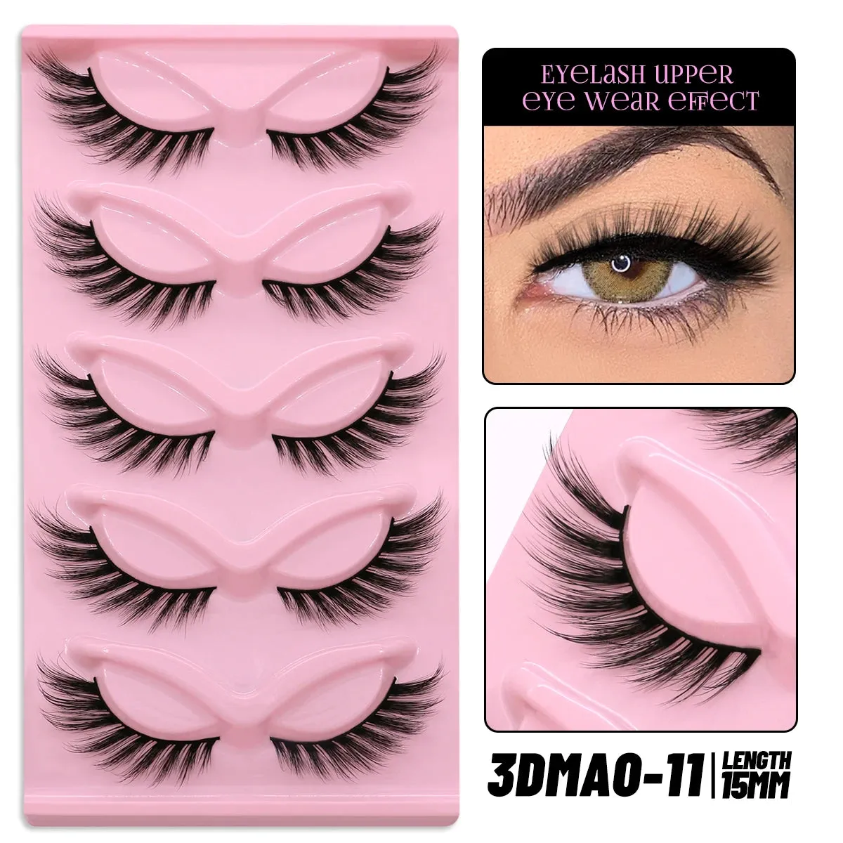 5 pairs Cat Eye Lashes Faux Mink Eyelashes Clear Band Lashes Natural Look Wispy Mink Eyelashes Full Strip Lashes