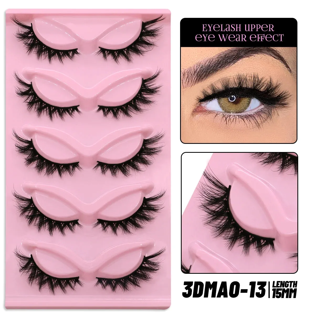 5 pairs Cat Eye Lashes Faux Mink Eyelashes Clear Band Lashes Natural Look Wispy Mink Eyelashes Full Strip Lashes