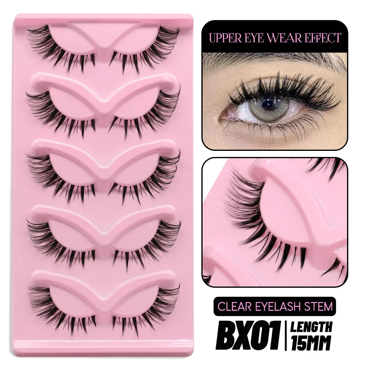 5 pairs Cat Eye Lashes Faux Mink Eyelashes Clear Band Lashes Natural Look Wispy Mink Eyelashes Full Strip Lashes