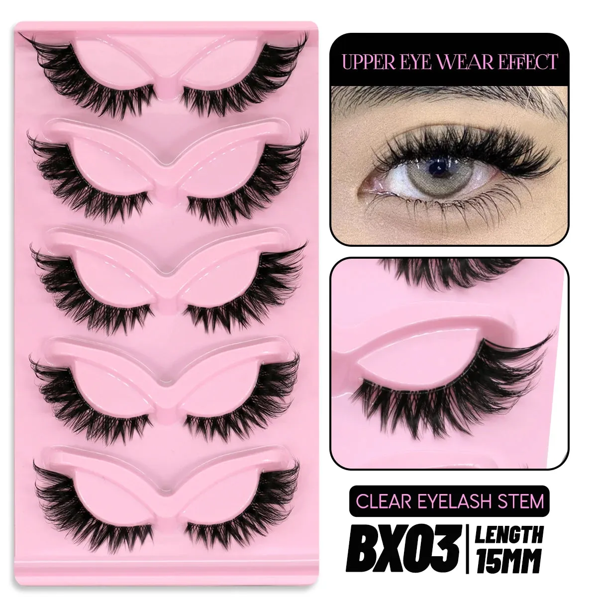 5 pairs Cat Eye Lashes Faux Mink Eyelashes Clear Band Lashes Natural Look Wispy Mink Eyelashes Full Strip Lashes