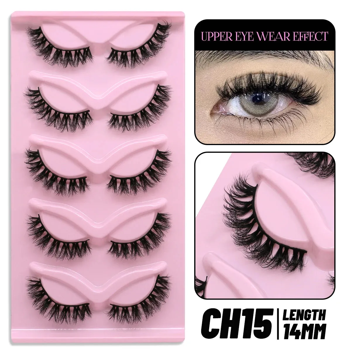 5 pairs Cat Eye Lashes Faux Mink Eyelashes Clear Band Lashes Natural Look Wispy Mink Eyelashes Full Strip Lashes