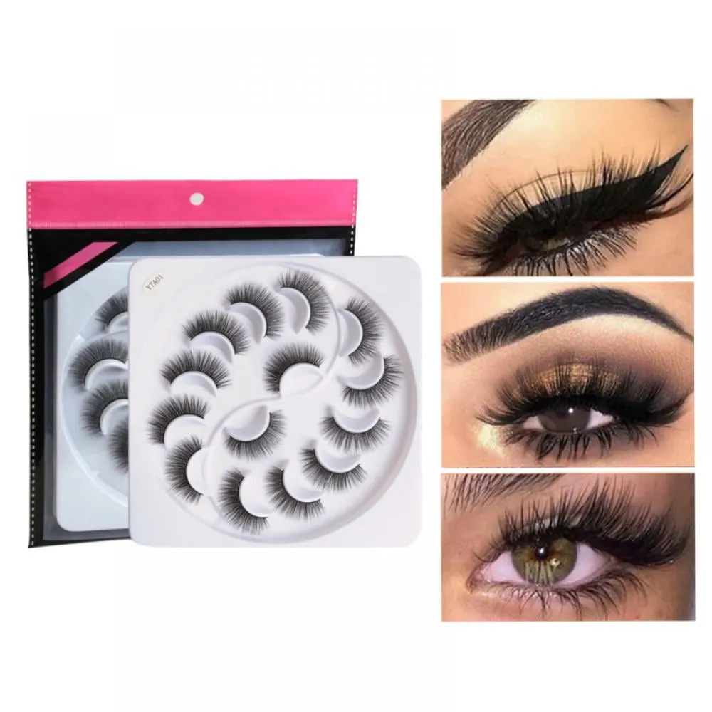 5D Faux Mink Lashes Handmade Luxurious Volume Fluffy Natural False Eyelashes, 7 Pairs