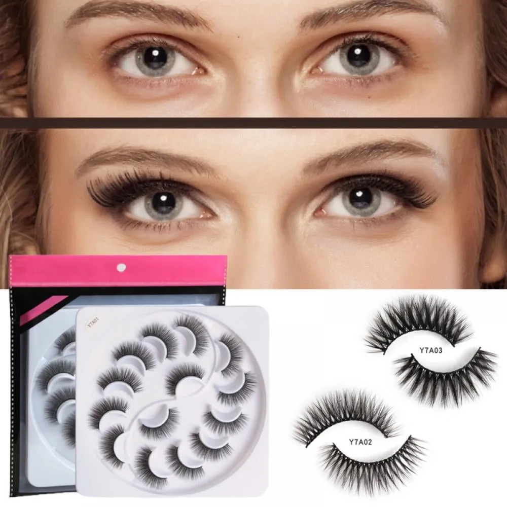 5D Faux Mink Lashes Handmade Luxurious Volume Fluffy Natural False Eyelashes, 7 Pairs