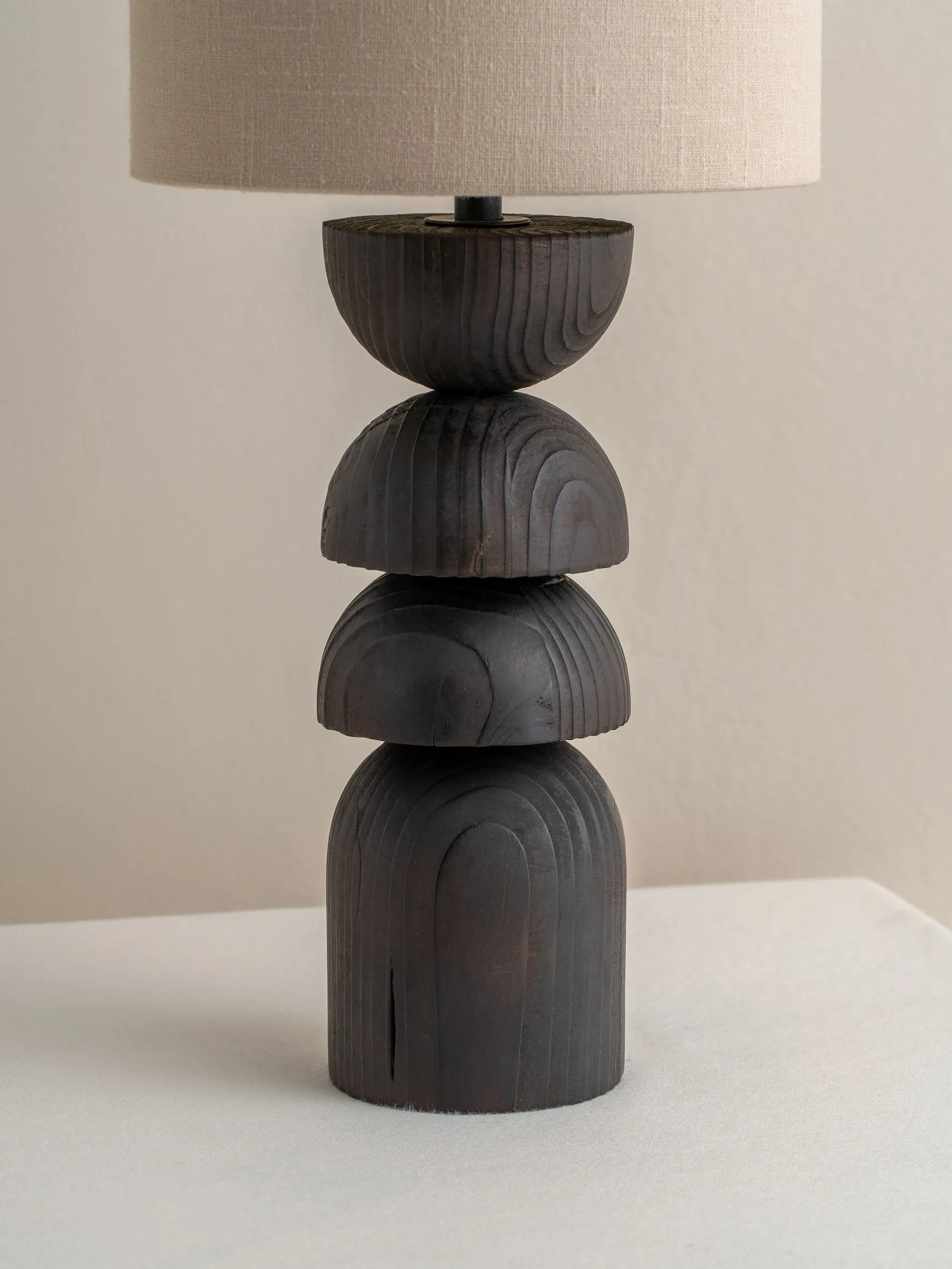 Aska - small charred wood and natural linen table lamp