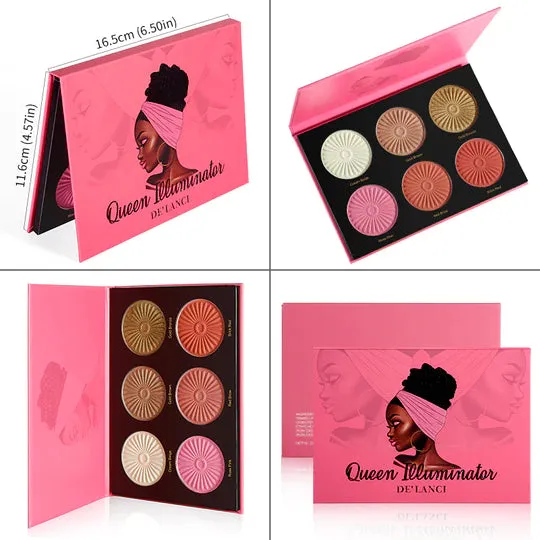 DE'LANCI QUEEN ILLUMINATOR 6 COLOR HIGHLIGHTER PALETTE DARK SKIN 27gm