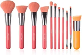 Docolor Neon Peach 10 Pcs Makeup Brushes   Neon Orange Angled Kabuki Foundation Brush Premium Synthetic Kabuki Foundation Brush Blending Face Powder Blush Concealers Eye Shadows Makeup Brush Set
