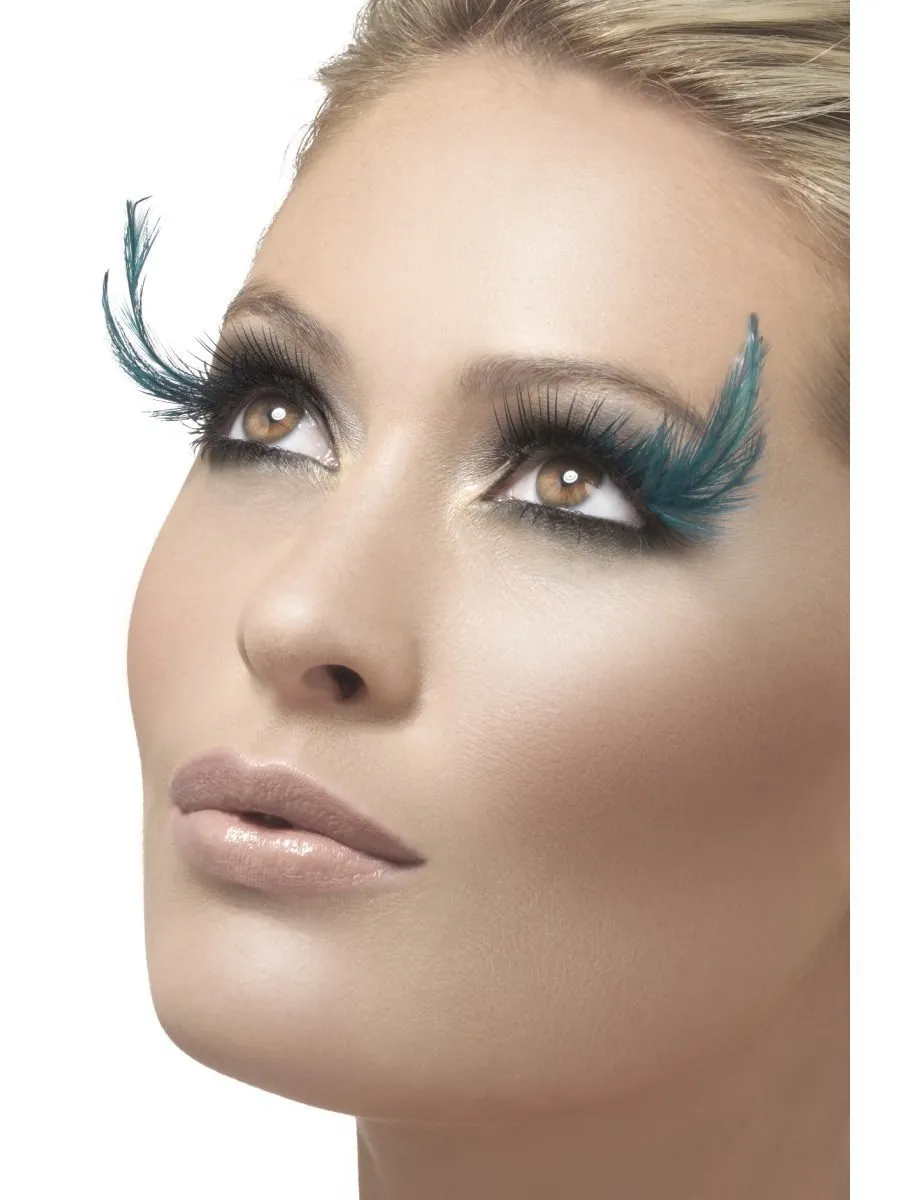Eyelashes, Black and Green with Feather Plume