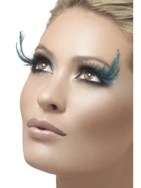 Eyelashes, Black and Green with Feather Plume