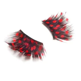 Guinea Spot Feather Eyelashes - Red