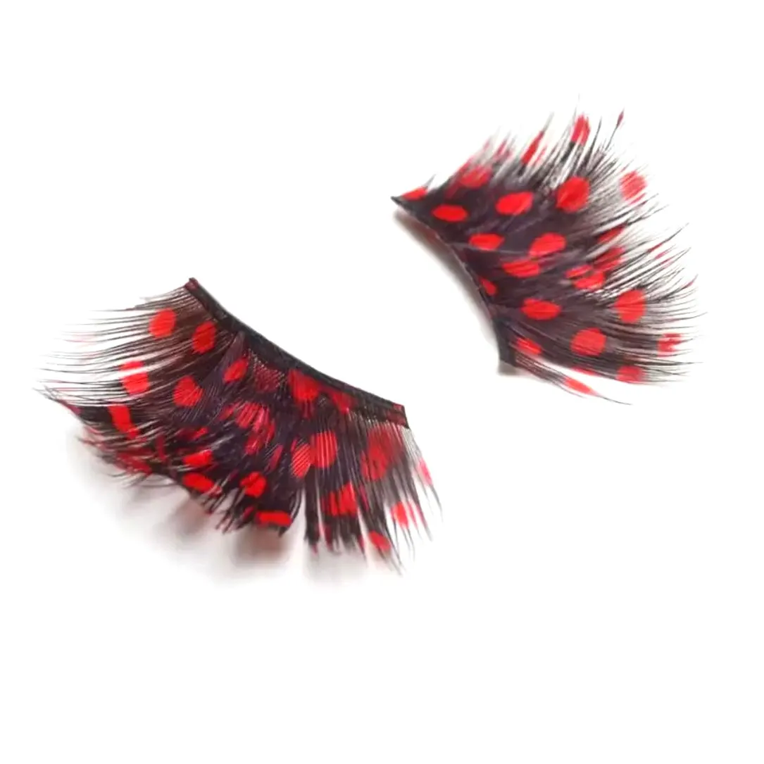 Guinea Spot Feather Eyelashes - Red
