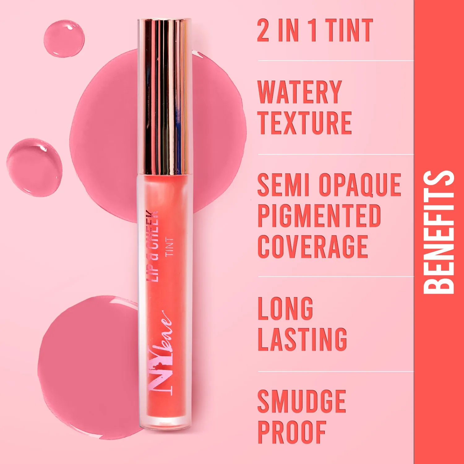 NY Bae Lip & Cheek Tint | Long Lasting | Watery Texture | Semi Opaque Pigment Coverage | Smudge Proof | Hydrating - Pink Rose 02 (2.6 ml)