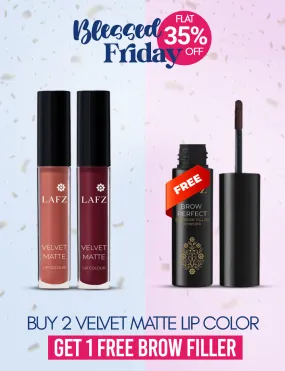 Rakanaa Blessed Friday Bundle ( Velvet Lip Color Plum Power - Velvet Lip Color Peach & Cream - Eyebrow Filler Powder )