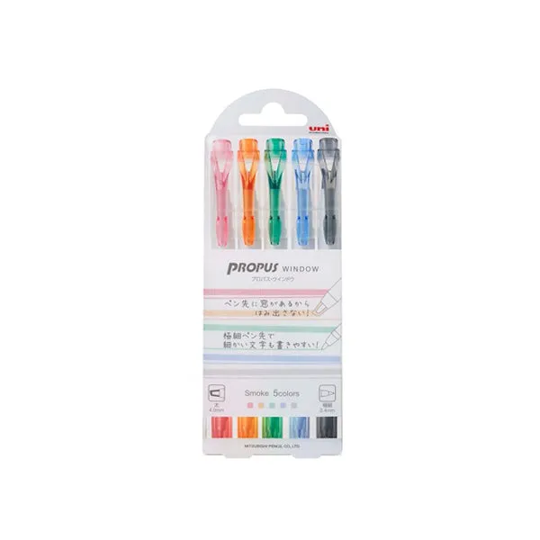 Uni Propus Window Double-Sided Highlighter - 5 Smoke Colour Set
