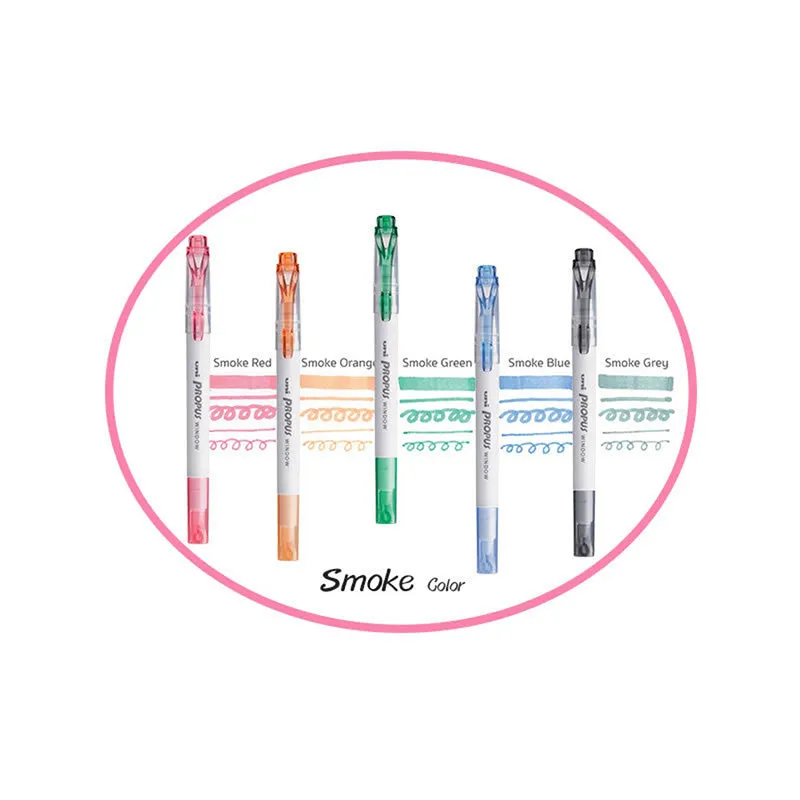 Uni Propus Window Double-Sided Highlighter - 5 Smoke Colour Set