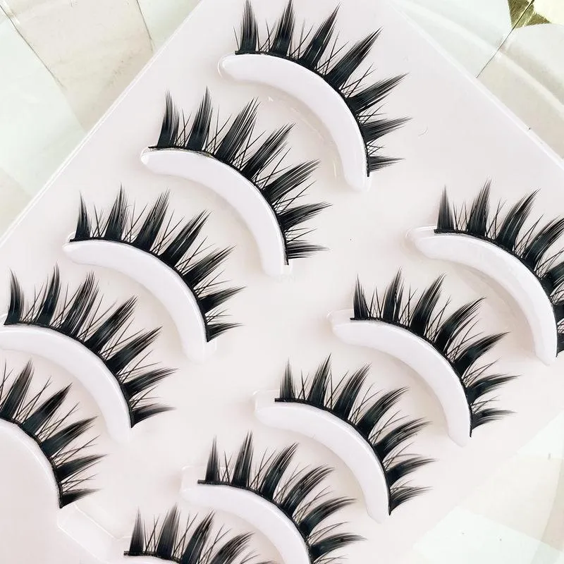 VenusFox New 5 Pairs Eyelashes Cos Dance Performance Eyelash Handmade Acrylic Cross Eyelash Female Japanese 3D Natural Lashes