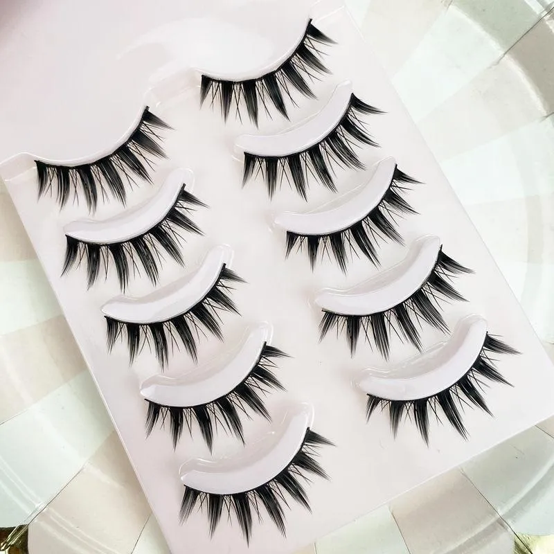VenusFox New 5 Pairs Eyelashes Cos Dance Performance Eyelash Handmade Acrylic Cross Eyelash Female Japanese 3D Natural Lashes