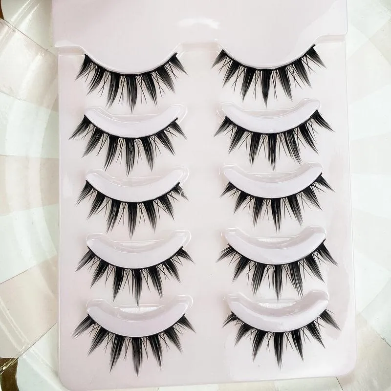 VenusFox New 5 Pairs Eyelashes Cos Dance Performance Eyelash Handmade Acrylic Cross Eyelash Female Japanese 3D Natural Lashes