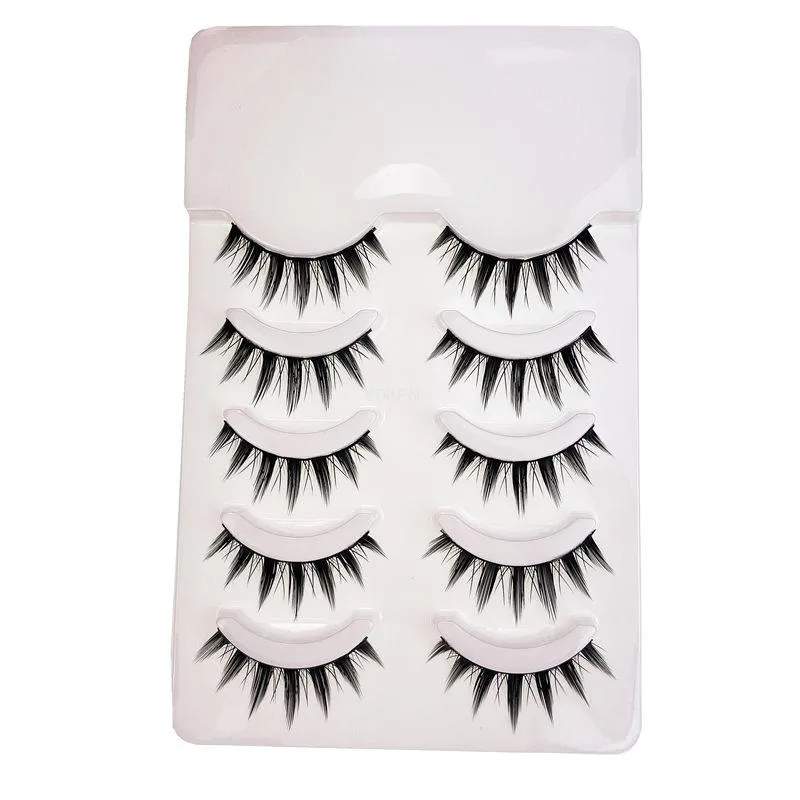VenusFox New 5 Pairs Eyelashes Cos Dance Performance Eyelash Handmade Acrylic Cross Eyelash Female Japanese 3D Natural Lashes